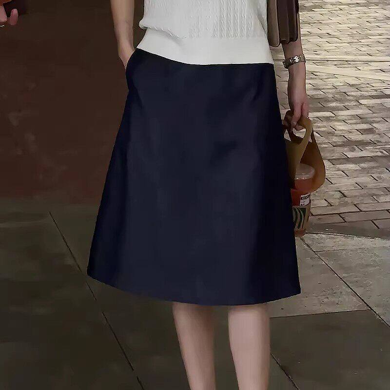 2026新款大码时尚中裙超火减龄气质西装裙藏蓝色a字半身裙女夏季