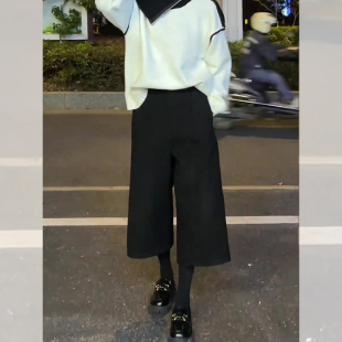 裤 阔腿裤 女秋季 宽松显瘦遮肉百搭时尚 2025新款 极简风黑色八分西装