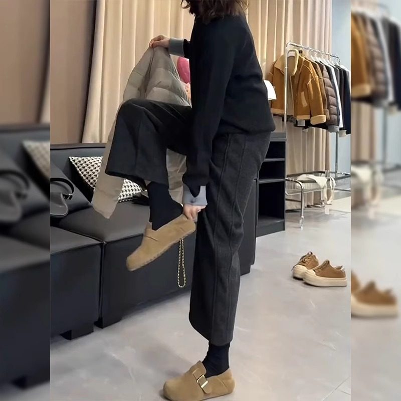 黑灰色阔腿休闲裤女冬新款大码梨形身材小个子加绒加厚九分毛呢裤,女装/女士精品,大码裤装,淘宝优惠券,粉丝福利购,淘宝优惠卷