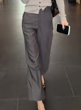 灰色显瘦阔腿长裤女2025秋季新款简约高腰通勤宽松窄版直筒九分裤