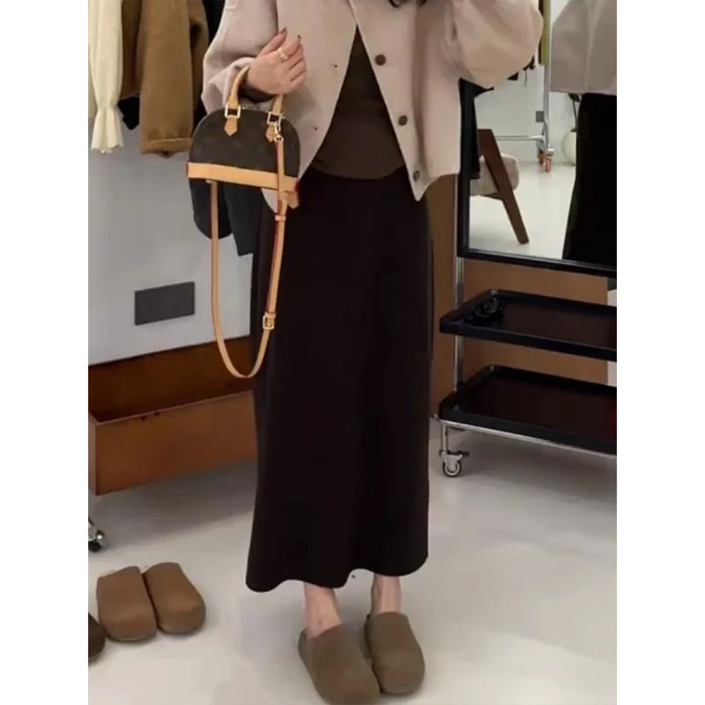 西装开叉半身裙女25秋冬厚款大码胖mm梨型显瘦慵懒垂感百搭直筒裙