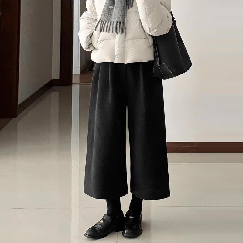 灰色毛呢八分裤女2025冬新款高腰慵懒风小个子显瘦百搭休闲阔腿裤