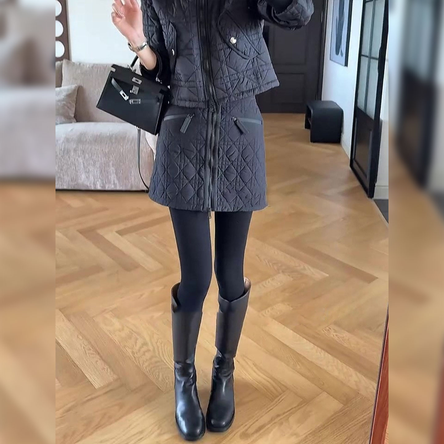 潮流爆款菱格夹棉半身裙女高腰显瘦加厚棉裙通勤百搭2025冬季新款