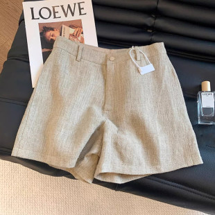 胖mm高腰显瘦A字热裤 老钱风亚麻直筒休闲短裤 大码 薄款 女2026夏季