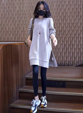 欧货女装中长款卫衣女遮屁股2025秋冬新款宽松显瘦圆领加厚卫衣裙