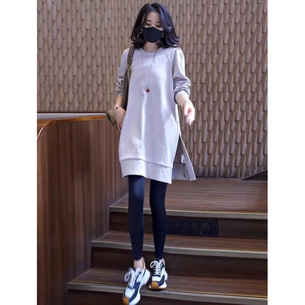 欧货女装中长款卫衣女遮屁股2025秋冬新款宽松显瘦圆领加厚卫衣裙