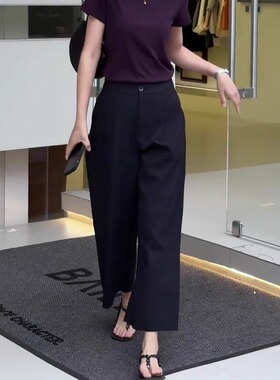 黑色九分休闲裤女夏季2026新款高腰显瘦时尚百搭通勤休闲阔腿裤子