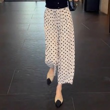 2025夏季新款女士今年流行棉麻裤子轻薄九分裤休闲直筒波点阔腿裤