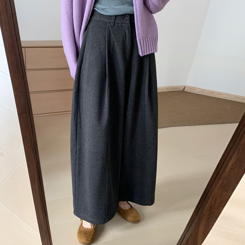 灰色毛呢阔腿裤女冬季新款大码梨形身材宽松显瘦高级感加厚西装裤