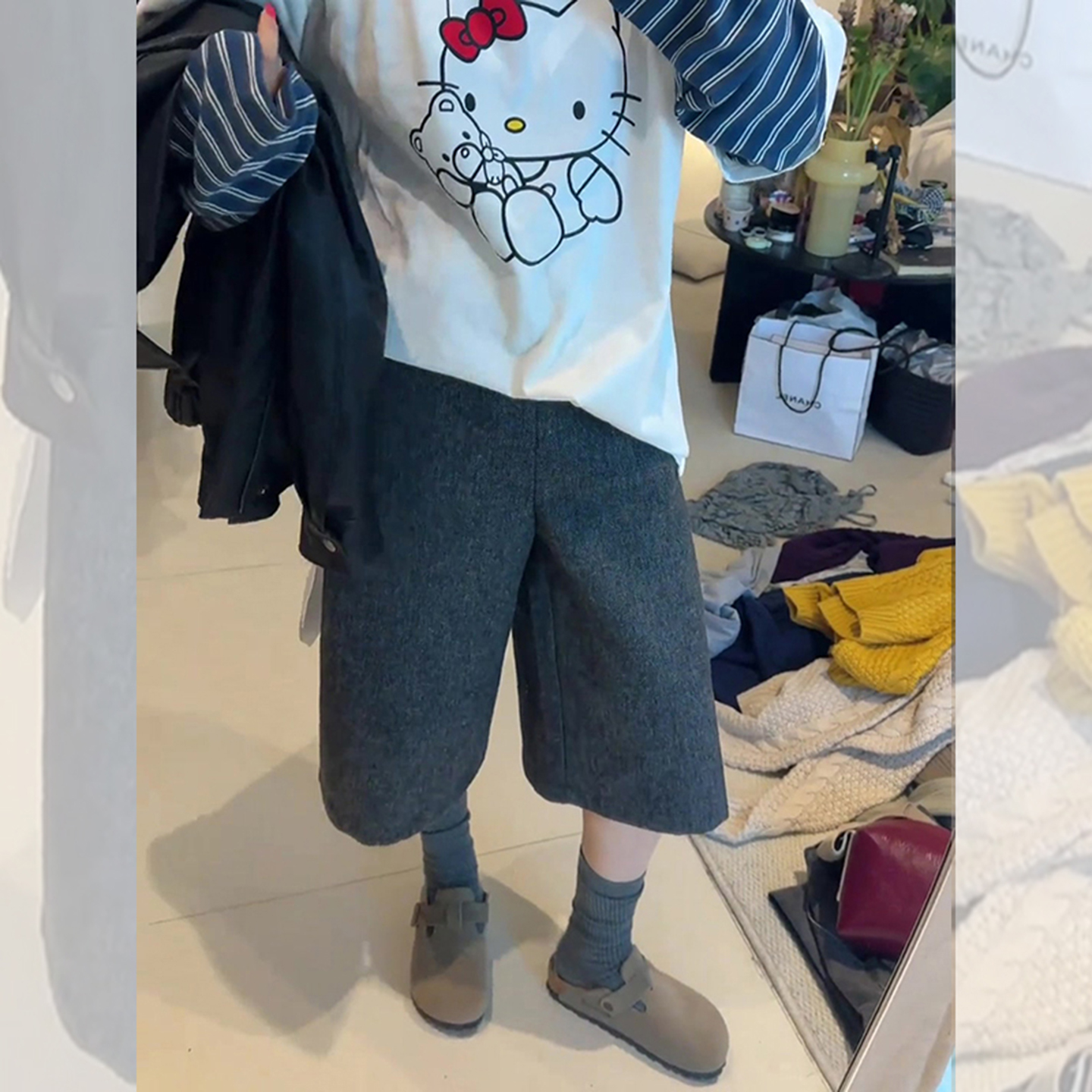 灰色毛呢七分裤女2025秋冬流行新款高腰简约宽松时尚百搭阔腿裤子