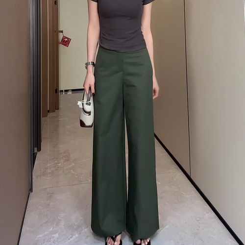 深绿色垂感西装裤女夏季薄款2026新款大码胖mm高腰休闲直筒阔腿裤