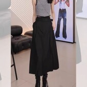 高腰独特设计黑色半身裙女气质韩版 夏季 新款 胖MM遮肉显瘦中长裙子