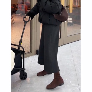 女冬季 休闲裤 新款 大码 宽松显瘦气质百搭时尚 深灰色八分毛呢阔腿裤