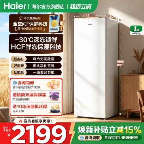 海尔210升家用立式风冷无霜冰柜