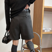 配靴裤 灰色毛呢短裤 休闲西装 五分裤 女外穿2025冬季 小个子四分中裤