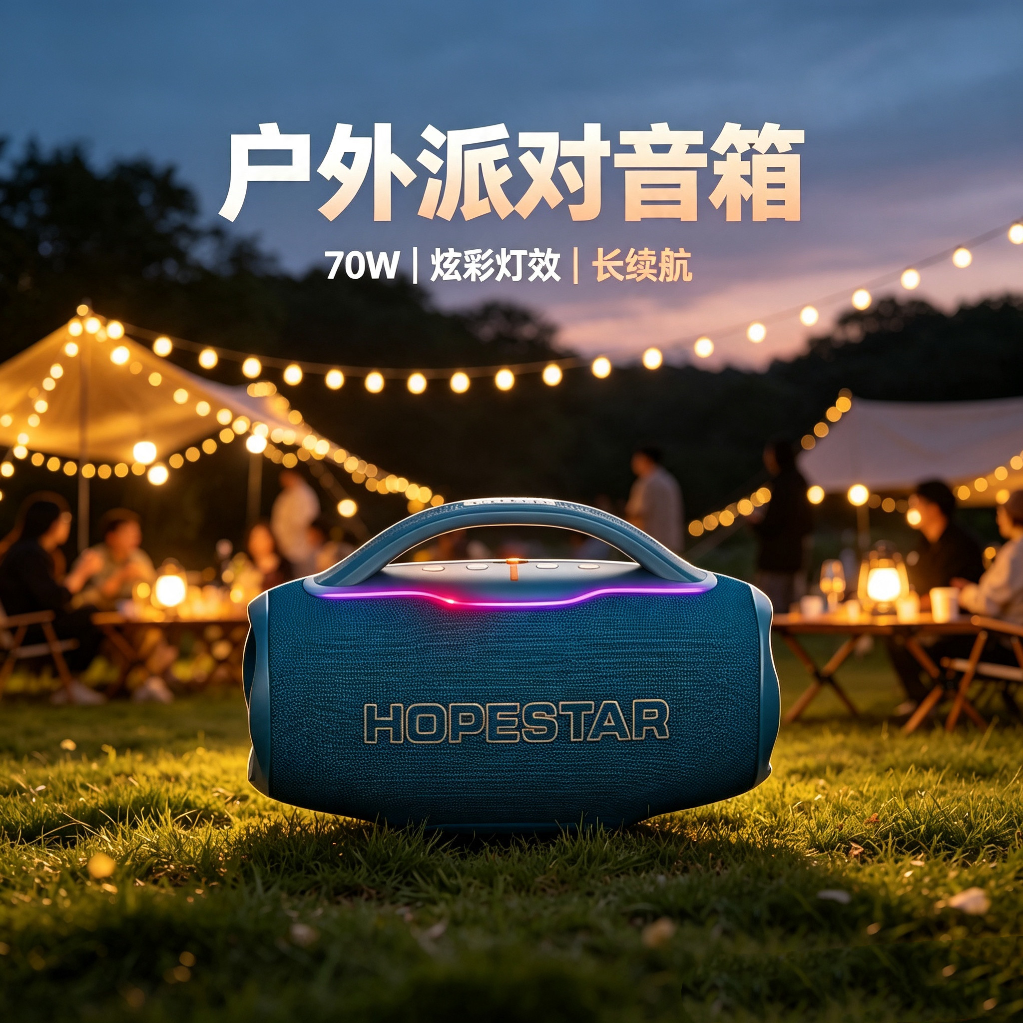 HOPESTAR/华达H87蓝牙音箱70W大功率户外重低音RGB彩灯便携插卡