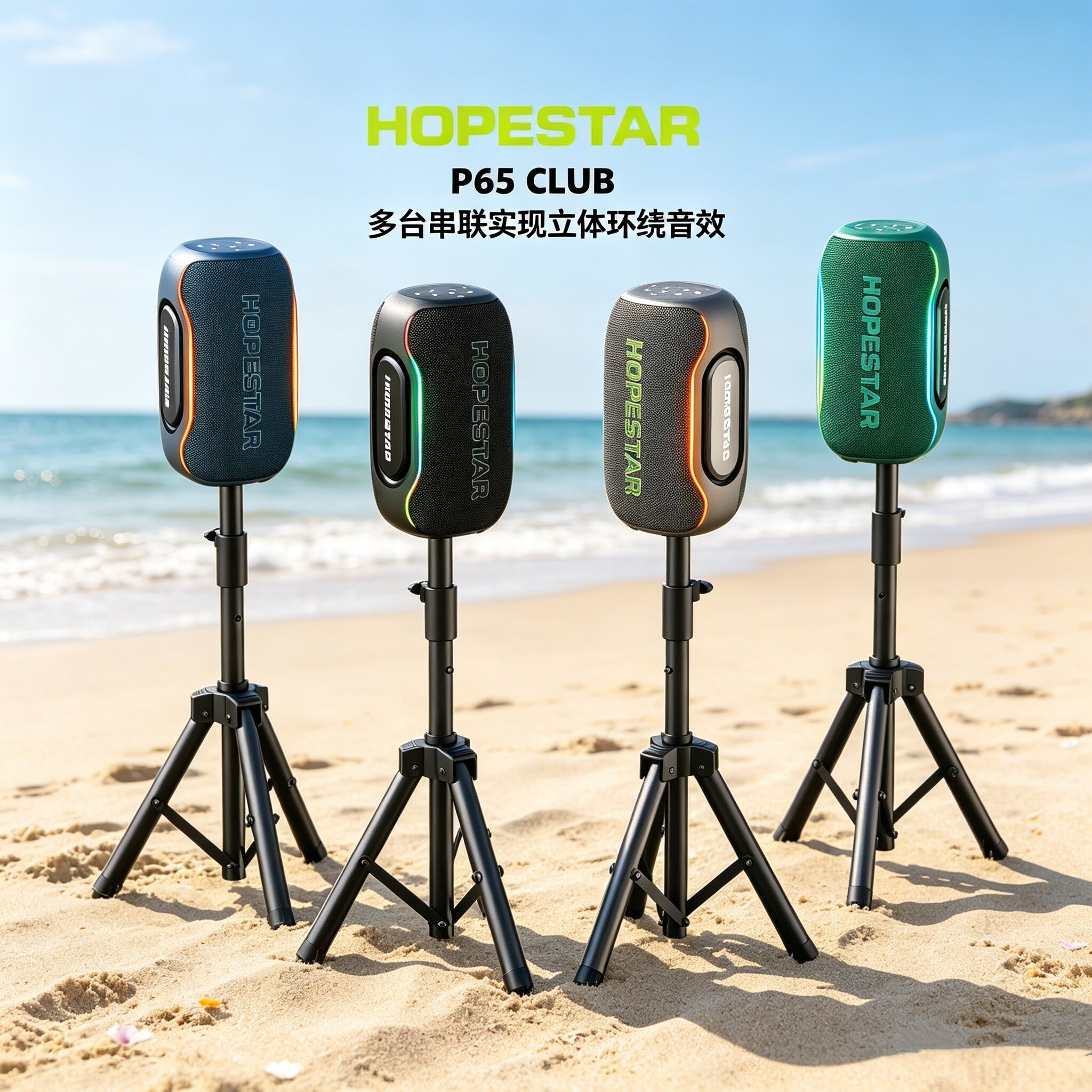 P65CLUB蓝牙音箱户外大功率重低音炮RGB氛围灯防水便携露营音响