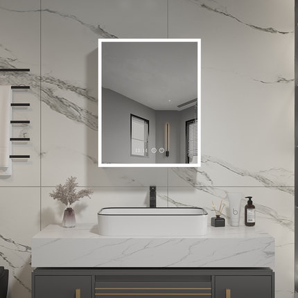 专业定制智能镜门化妆镜镜箱门浴室柜镜门铝合金实木框带灯除雾