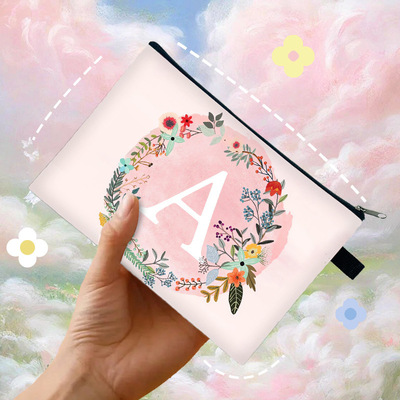 跨境字母A-Z双面印花化妆包字母图案拉链包零钱包外出旅行收纳包