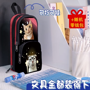 哈基米歪嘴小猫周边笔袋三层立体大容量搞怪抽象文具盒学生文具盒