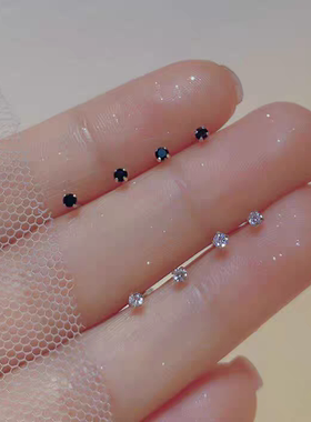 精致小巧白色锆石迷你耳钉女小众高级感养耳洞免摘耳骨耳棒耳饰