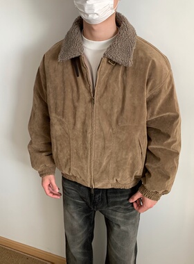 XANYP 冬季美式复古工装加厚羊羔毛领棉服男巴恩风加厚宽松棉衣潮