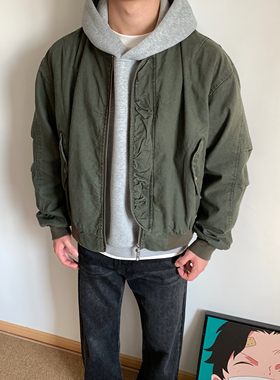 XANYP 美式复古秋冬水洗重磅棒球服外套男高级感工装飞行员夹克