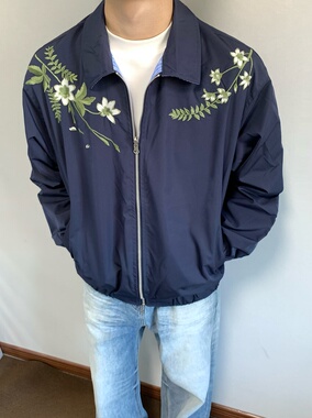 XANYP 美式花卉刺绣两面穿夹克外套男设计感宽松休闲百搭翻领上衣