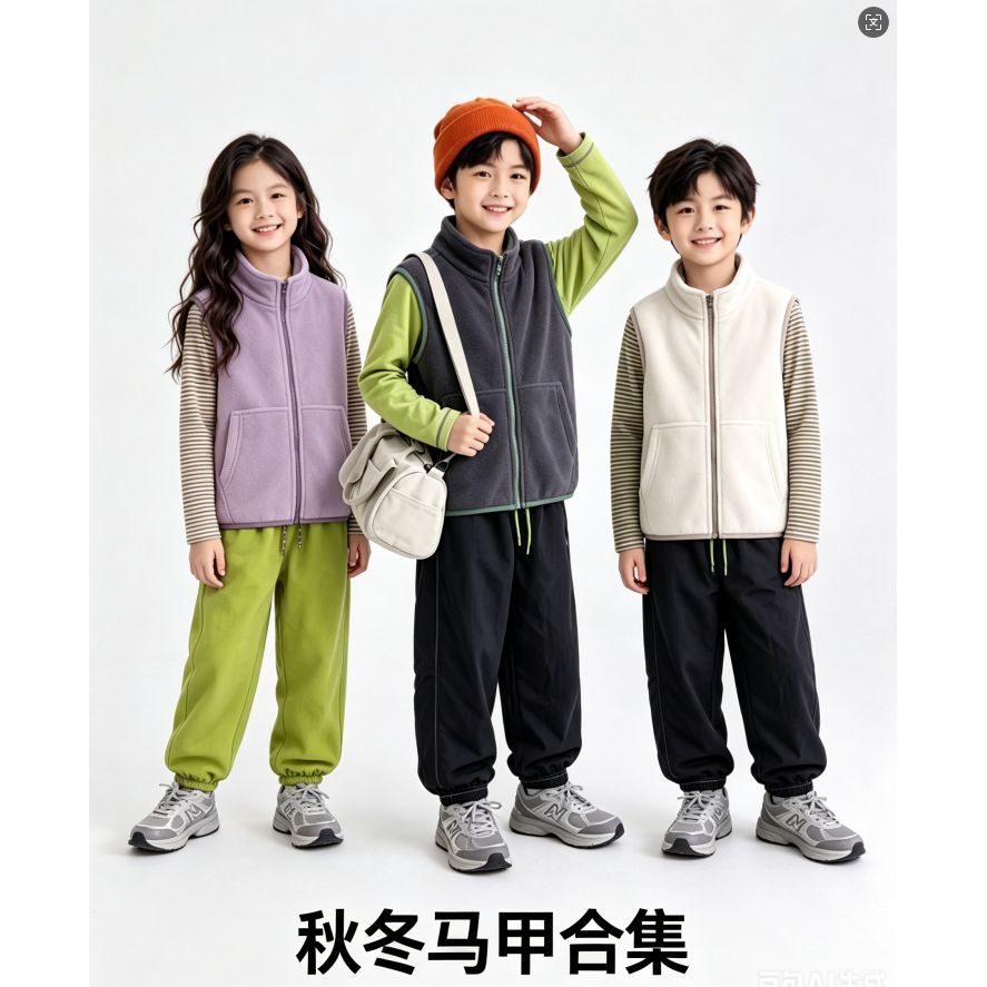 儿童摇粒绒休闲马夹保暖背心外套
