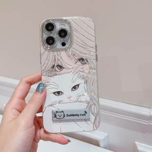 a35卡通a36新款 羽纱a15全包a17防摔a26 a54女a55自带镜头膜a56 s23 抱猫少女适用三星s25ultra手机壳s24fe