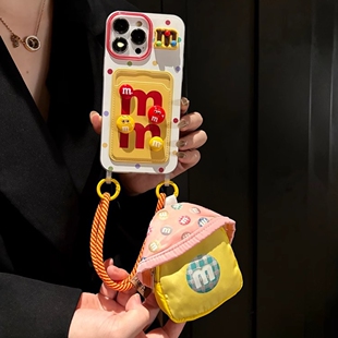 a54 MM豆豆手拎挂绳适用三星s24ultra手机壳s23 a12可插卡a14卡通防摔a25硅胶a35卡包a52s a06 a55 s20fe新款