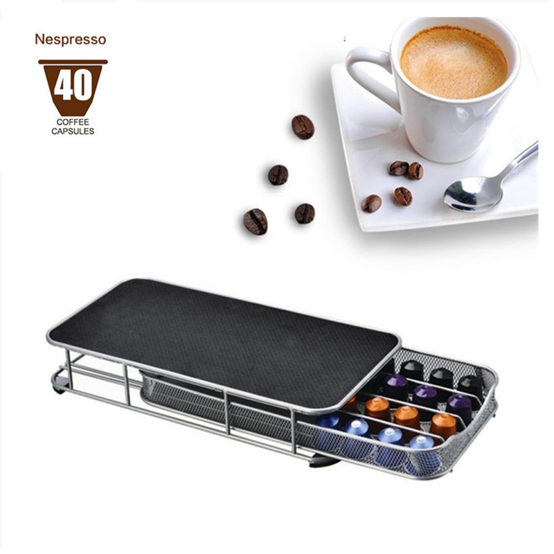 40粒Nespresso奈斯派索咖啡胶囊收纳盒抽屉式金属款nes胶囊收纳架