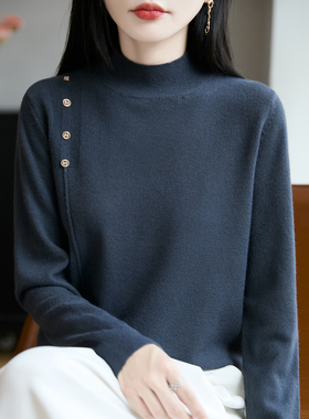 半高领针织羊毛衫女毛衣2025春秋新款宽松内搭短款大码打底衫