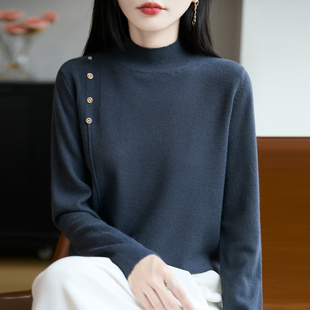 半高领针织羊毛衫女毛衣2025春秋新款宽松内搭短款大码打底衫