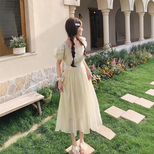 连衣裙A字裙 显瘦仙女裙女中长款 2025夏新款 法式 甜美温柔风泡泡袖