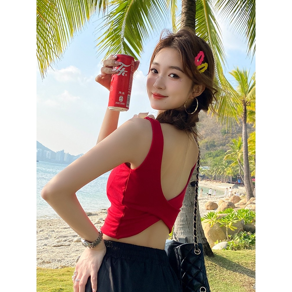 带胸垫吊带背心女内搭2025夏季新款美背美式露背背心短款打底外穿