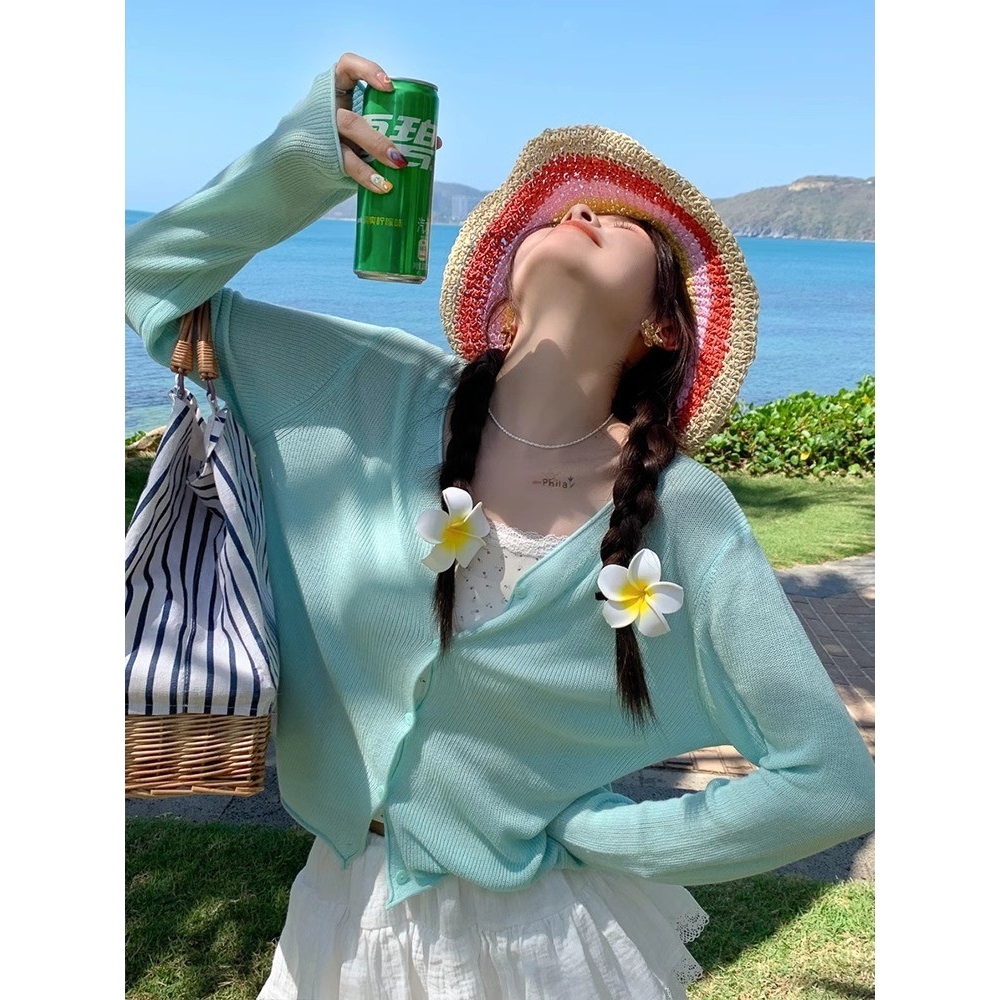 针织开衫女薄款2025夏季新款吊带外搭休闲罩衫小香风短款防晒外套