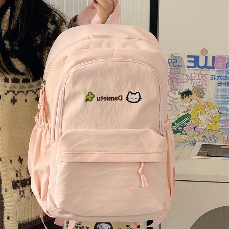书包女日系可爱卡通刺绣小猫咪软妹子学院风森系背包大容量双肩包