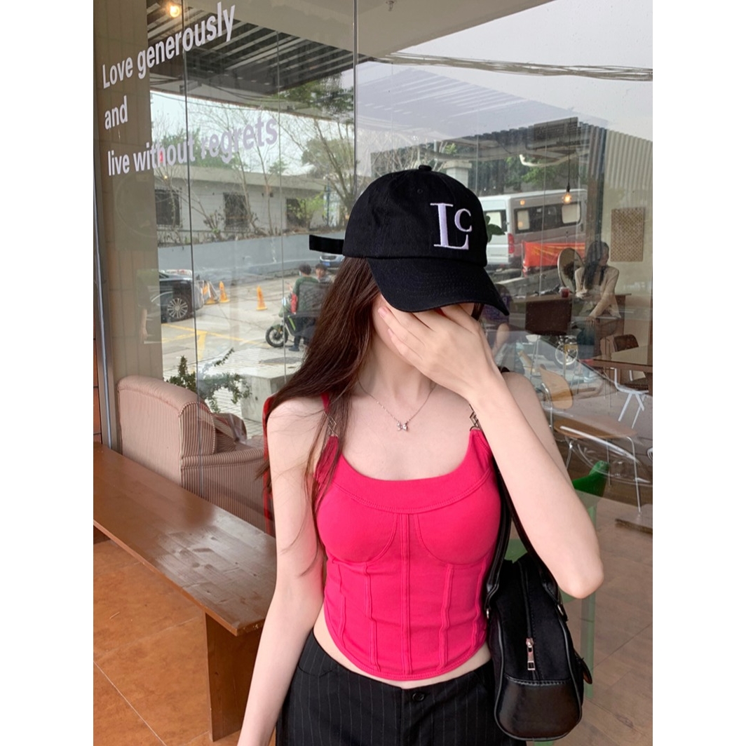 小吊带背心女多巴胺黄色鱼骨夏季内搭带胸垫辣妹外穿抹胸短款上衣