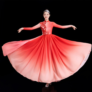开场舞大摆裙灯火里 中国飘逸大型舞台演出服广场舞扇子舞古典舞