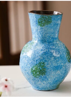 景德镇陶瓷花瓶摆件客厅插花器复古器手绘蓝色小花瓶个鲜花花瓶