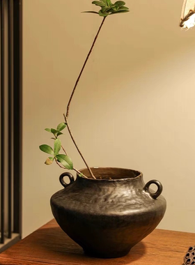 景德镇花器高级感黑色玫瑰轻奢高级感法式风小众设计感Y601-2
