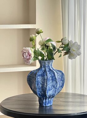 新中式手工陶瓷花瓶创意客厅插花玄关民宿插U花高级感摆水培花瓶