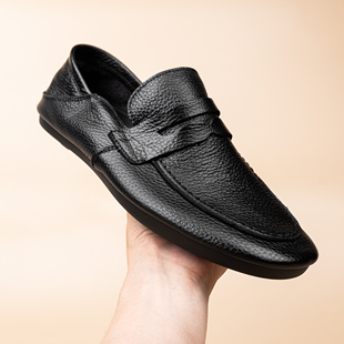 2026新款头层牛皮男士秋季透气休闲舒适年轻人一脚蹬懒人豆豆皮鞋