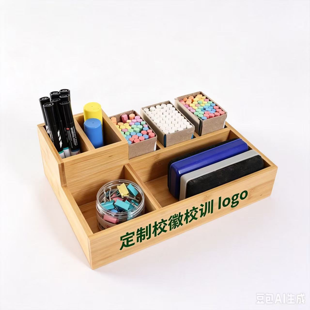 手工竹木桌面收纳大众中式粉笔盒图片