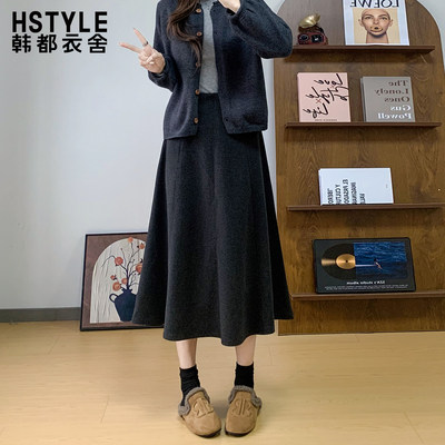 灰色羊毛毛呢半身裙女202