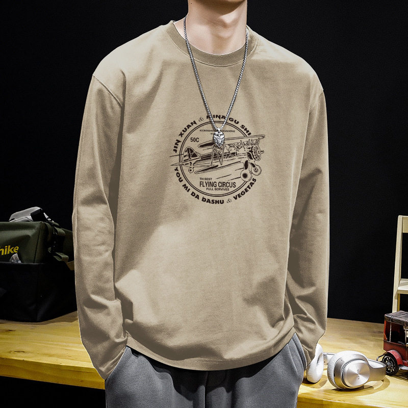 美式重磅纯棉长袖t恤男生秋季穿搭高级感圆领卫衣黑色打底衫内搭