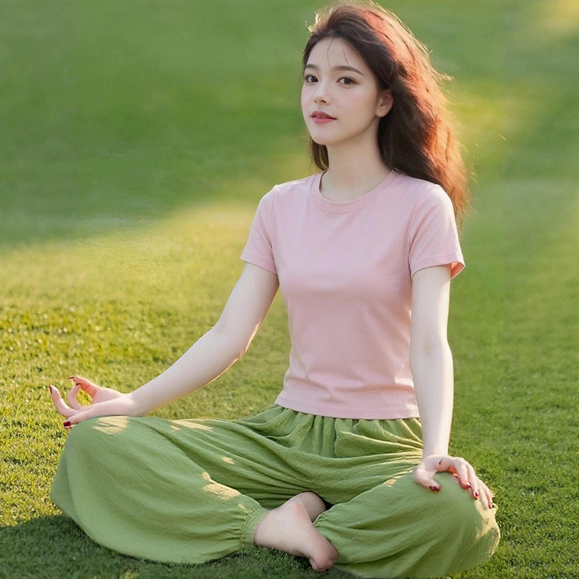 莱赛尔薄款透气带胸垫瑜伽套装图片