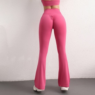 菊花健身裤女欧美高腰蜜桃提臀速干微喇裸感运动普拉提阔腿瑜伽裤
