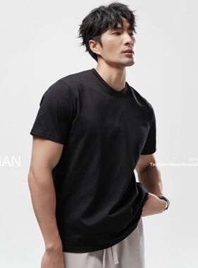 索罗娜凉感爆袖T恤男士休闲纯色短袖运动健身速干高领圆领收袖口